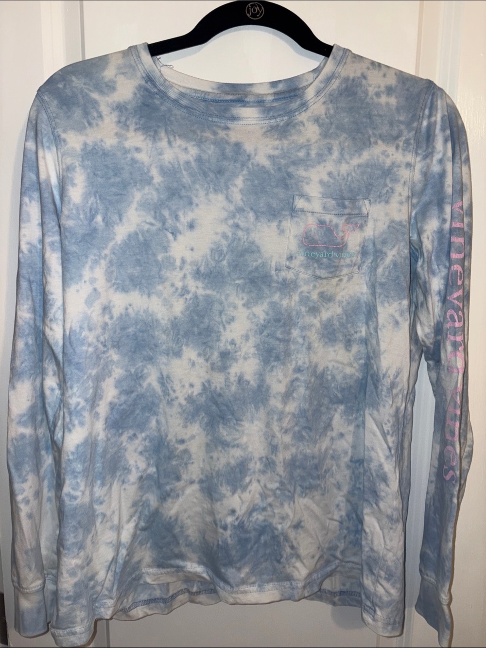 Ladies Vineyard Vines Light Blue and White Tie-Dye Long Sleeve Pocket Tee